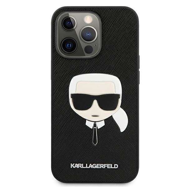 Puzdro KARL LAGERFELD Apple iPhone 13 Pro Saffiano Ikonik Karl`s Head Black Hardcase